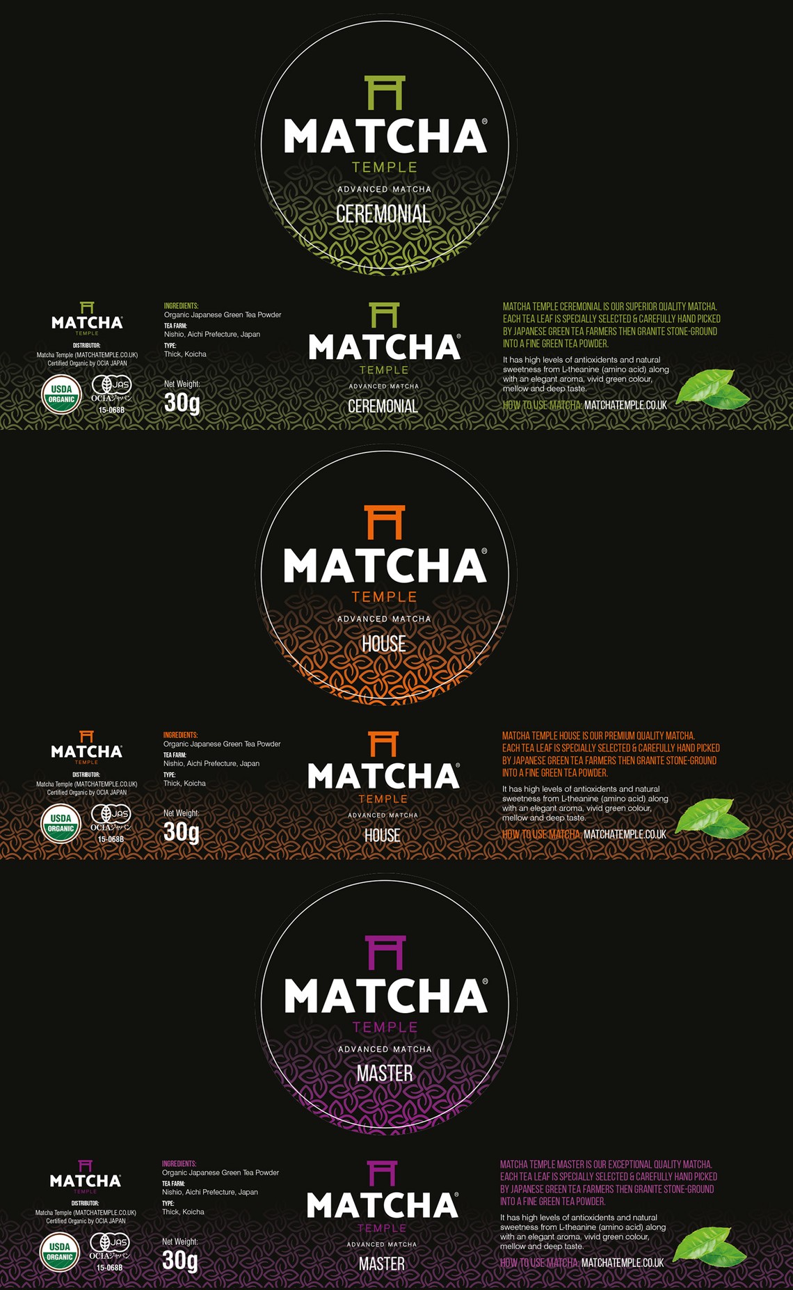 Matcha Temple Product Labels